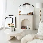 Antique Floral Arched Mirror Collection with Ornate Frame in Living Room with white furniture